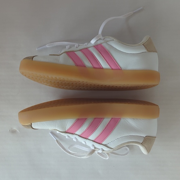 Adidas VL Court 3.0 Skateboard Lace-Up Leather Sneakers Big Girl 5 White Pink - Picture 15 of 16